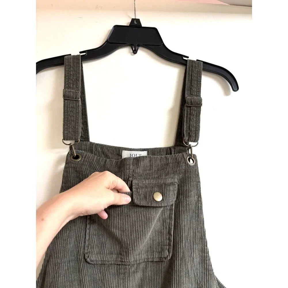 Corduroy Overall Green Dress XL Cotton Pinafore Jumper Olive Skirt Pockets Jolt